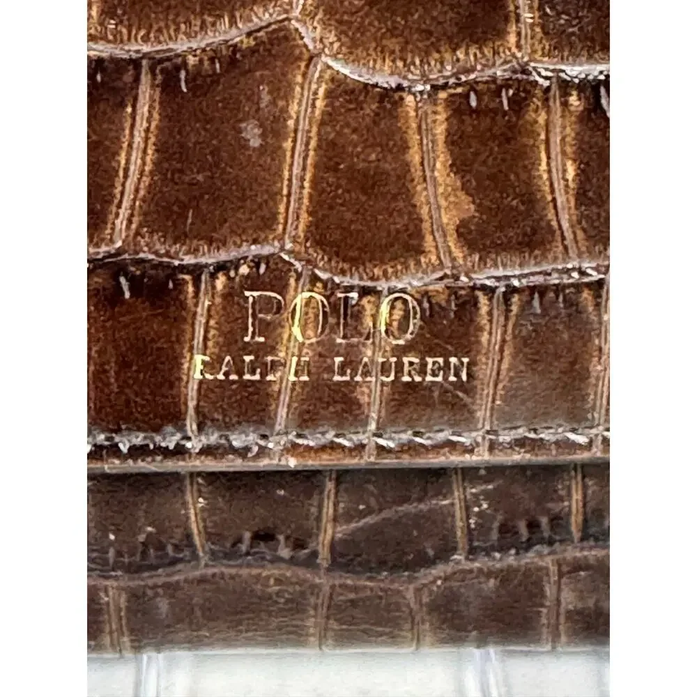 Polo Ralph Lauren Brown Croc Embossed Leather Trifold Wallet w/ Box